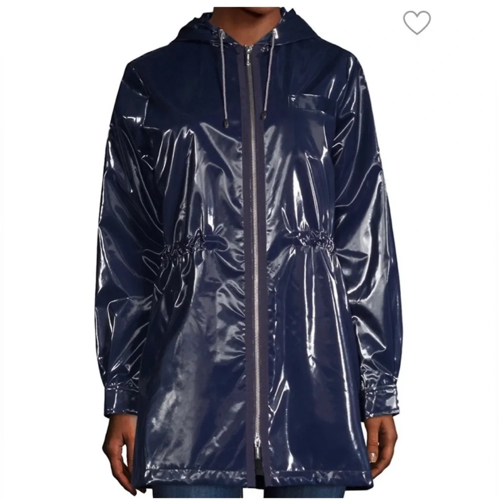 Jane Post Shiny Navy Hooded Utility Jacket - Picture 1 of 16